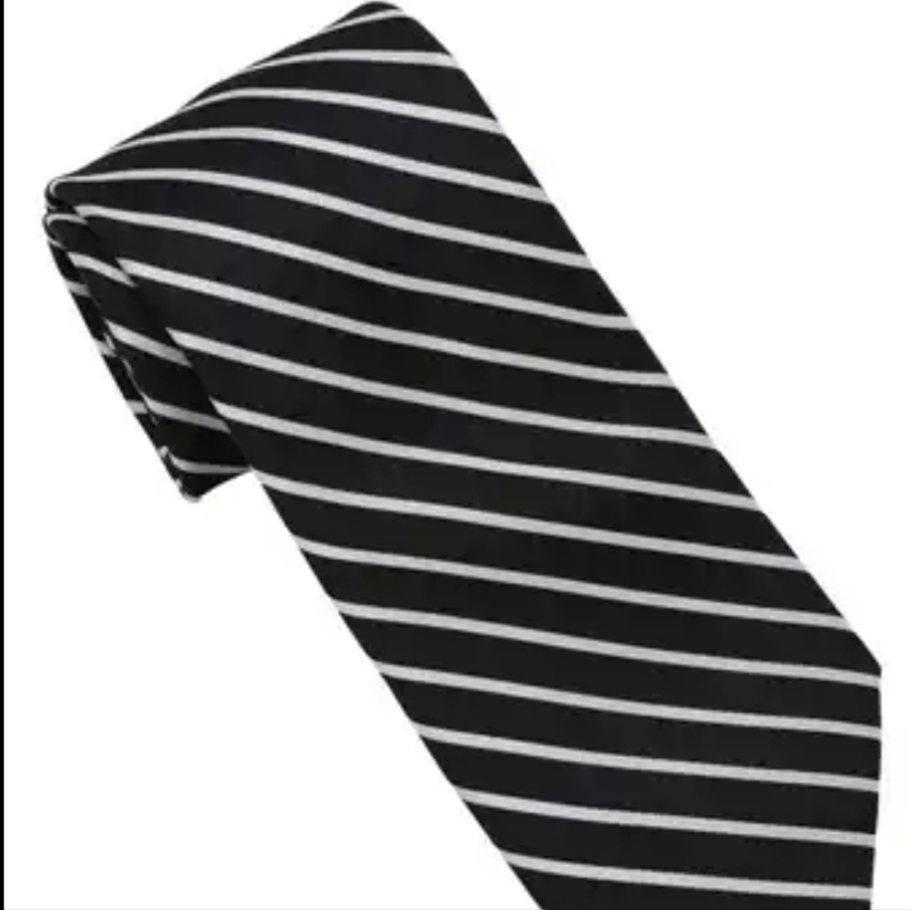 Karl Lagerfeld Black Tie with Blue and White Diagonal Stripes
